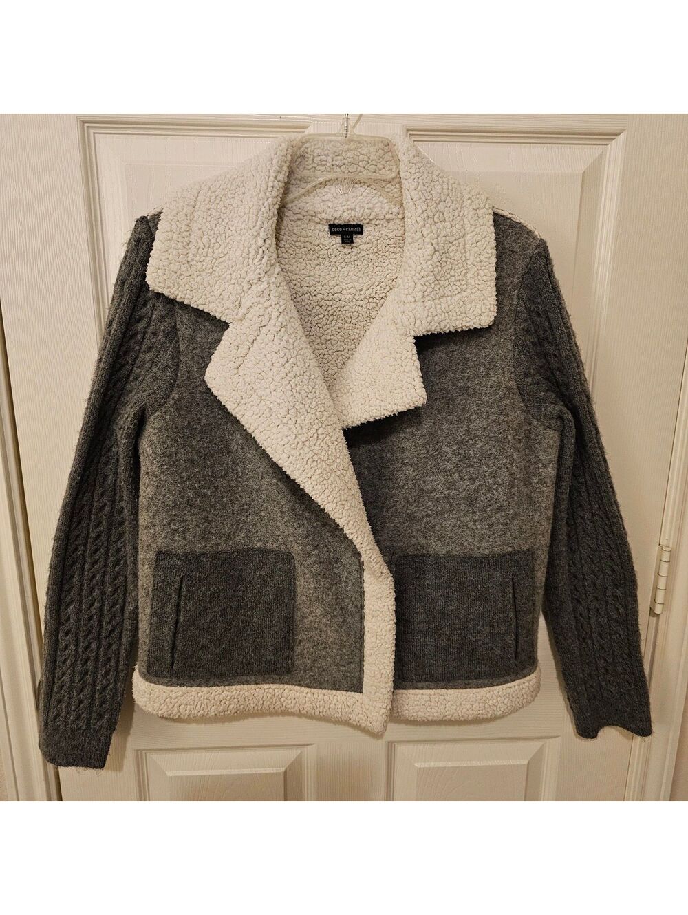 Coco+Carmen Women Jacket Wool Blend Sherpa Lined Coquette Cozy Warm size M